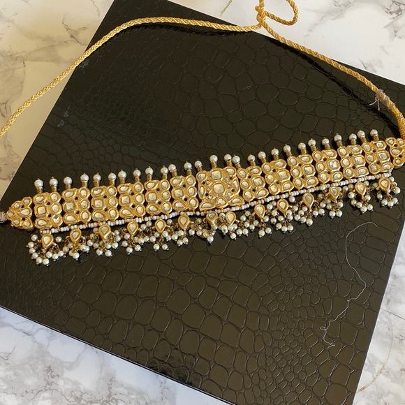 New kundan white pearl gold choker necklace Indian Pakistani Bridal jewelry - Picture 2 of 7
